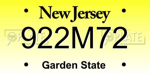 922M72 New Jersey License Plate