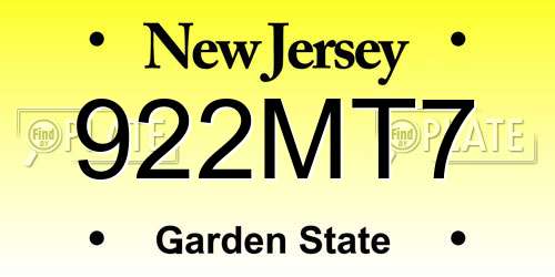 922MT7 New Jersey License Plate