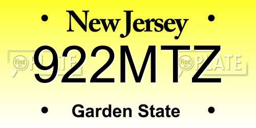 922MTZ New Jersey License Plate