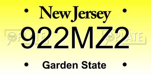 922MZ2 New Jersey License Plate