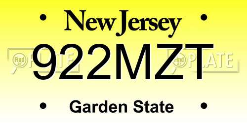 922MZT New Jersey License Plate