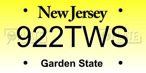 922TWS New Jersey License Plate
