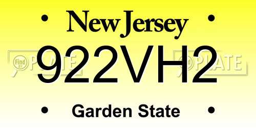 922VH2 New Jersey License Plate