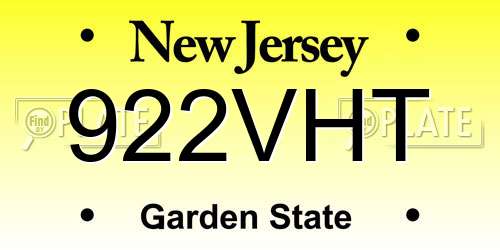 922VHT New Jersey License Plate