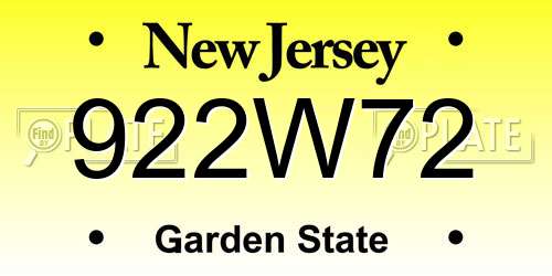 922W72 New Jersey License Plate