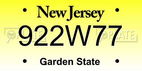 922W77 New Jersey License Plate