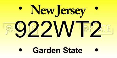 922WT2 New Jersey License Plate
