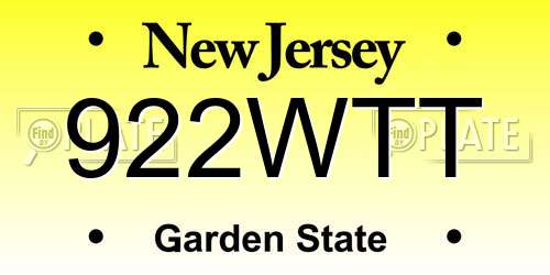 922WTT New Jersey License Plate