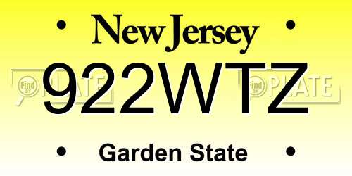 922WTZ New Jersey License Plate