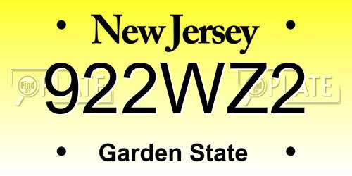 922WZ2 New Jersey License Plate