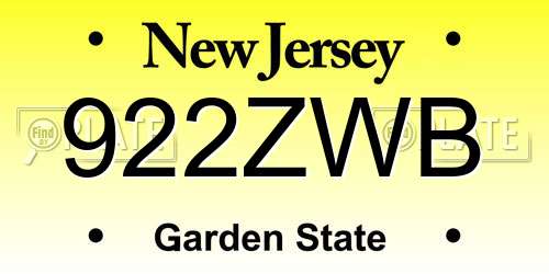 922ZWB New Jersey License Plate