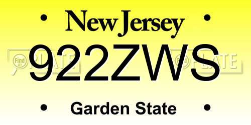 922ZWS New Jersey License Plate