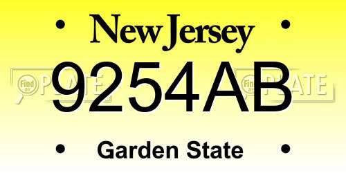 9254AB New Jersey License Plate