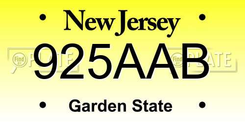 925AAB New Jersey License Plate