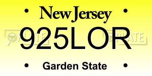 925LOR New Jersey License Plate