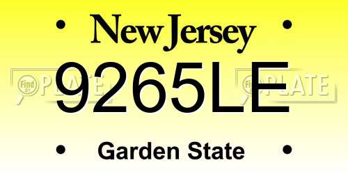 9265LE New Jersey License Plate