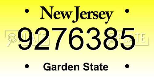 9276385 New Jersey License Plate
