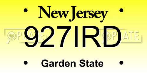 927IRD New Jersey License Plate
