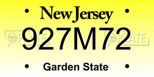 927M72 New Jersey License Plate
