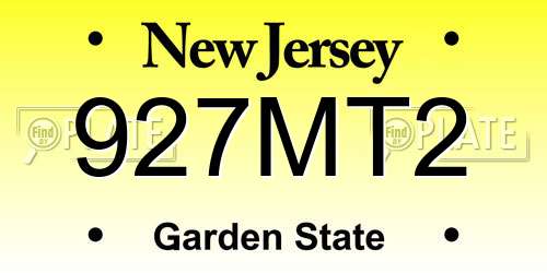 927MT2 New Jersey License Plate