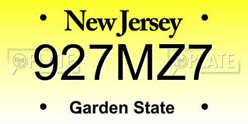 927MZ7 New Jersey License Plate