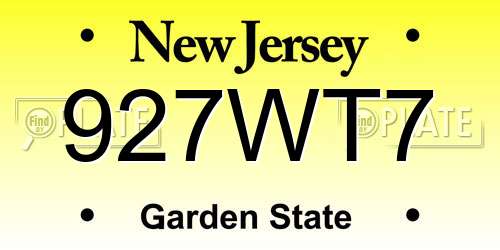 927WT7 New Jersey License Plate