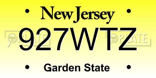927WTZ New Jersey License Plate