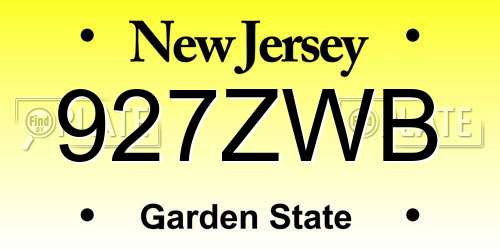 927ZWB New Jersey License Plate