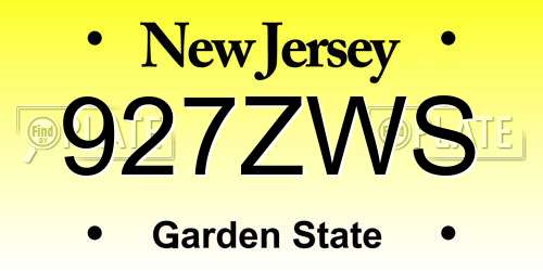 927ZWS New Jersey License Plate