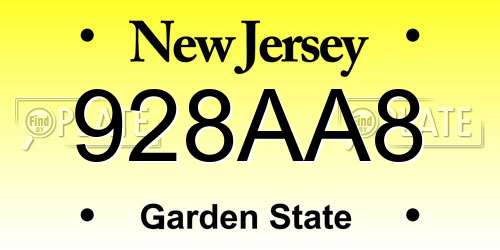 928AA8 New Jersey License Plate