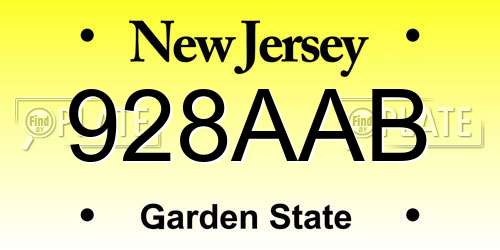 928AAB New Jersey License Plate
