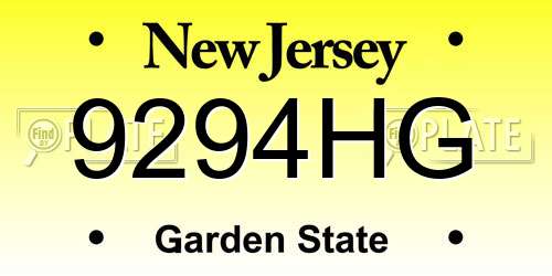 9294HG New Jersey License Plate