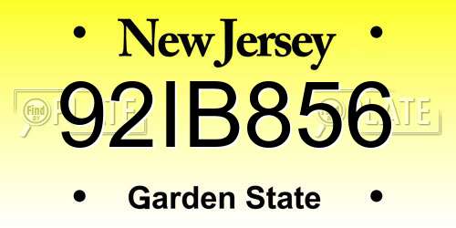 92IB856 New Jersey License Plate