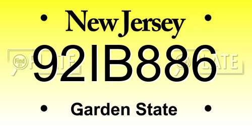 92IB886 New Jersey License Plate