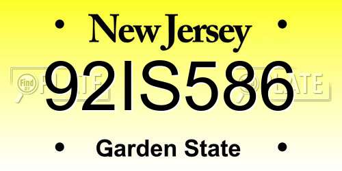 92IS586 New Jersey License Plate