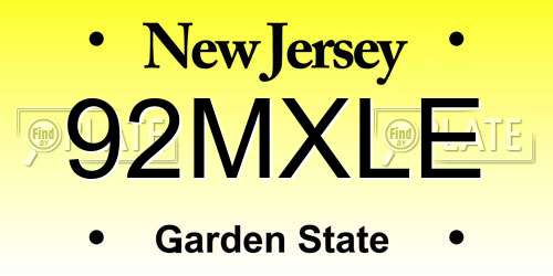 92MXLE New Jersey License Plate