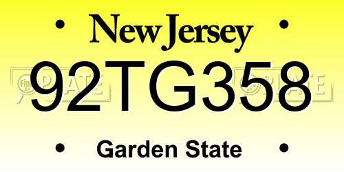 92TG358 New Jersey License Plate
