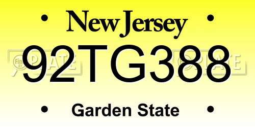 92TG388 New Jersey License Plate
