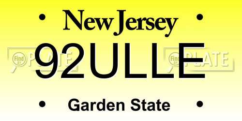 92ULLE New Jersey License Plate
