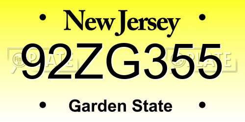 92ZG355 New Jersey License Plate
