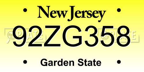92ZG358 New Jersey License Plate