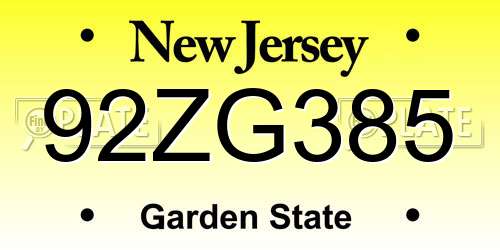 92ZG385 New Jersey License Plate
