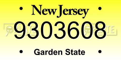 9303608 New Jersey License Plate