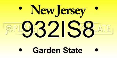 932IS8 New Jersey License Plate