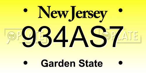 934AS7 New Jersey License Plate