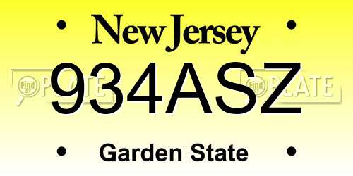 934ASZ New Jersey License Plate