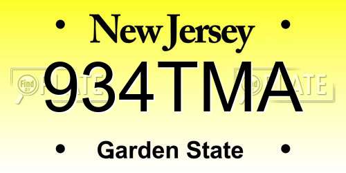 934TMA New Jersey License Plate