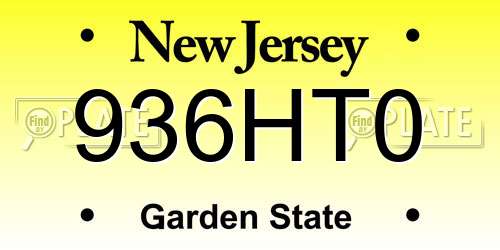 936HT0 New Jersey License Plate