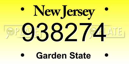938274 New Jersey License Plate