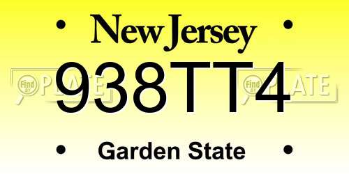 938TT4 New Jersey License Plate